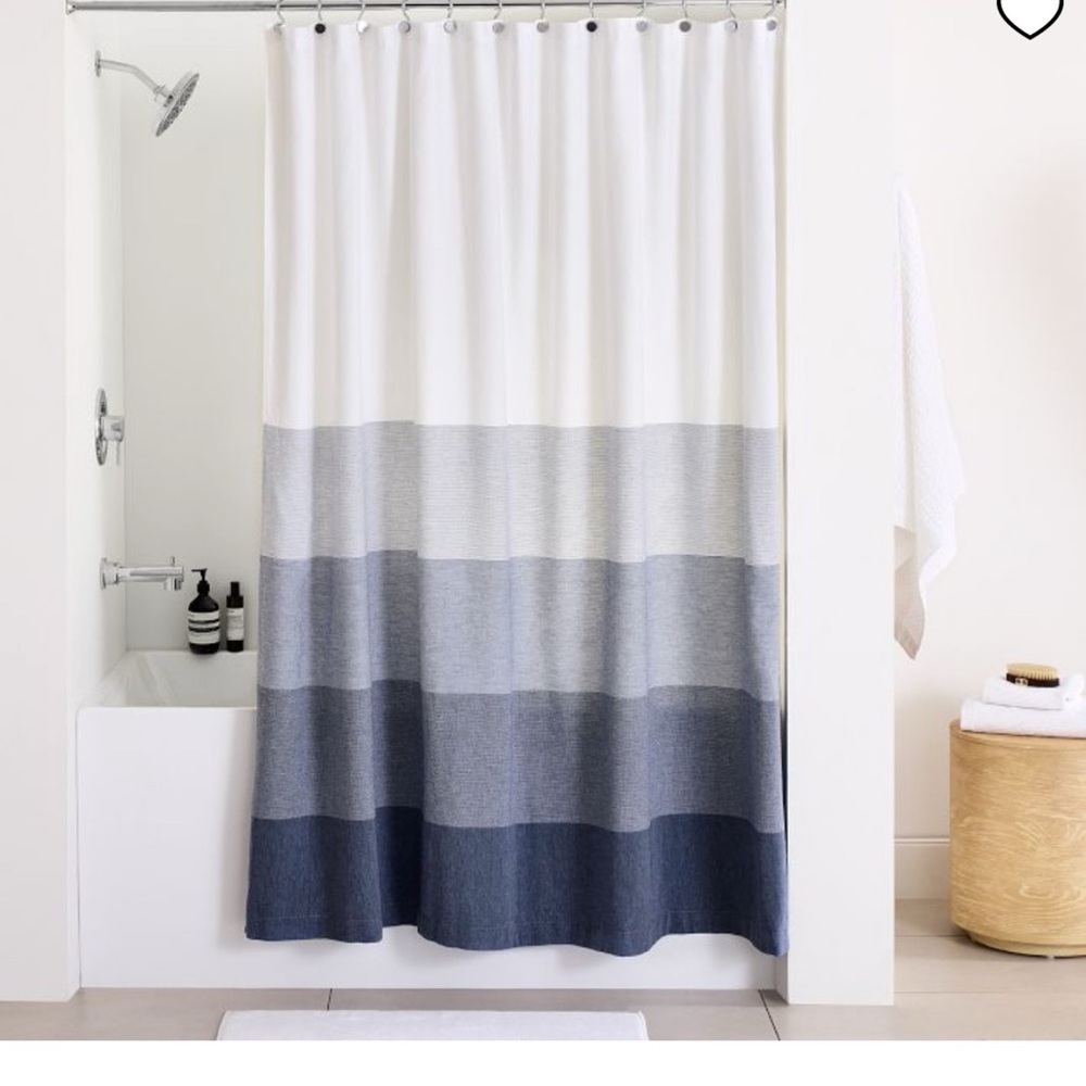 West Elm White and Blue Ombre stripe shower Curtain NWT